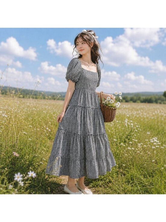 Primark Cares Dresses & Skirts - Coquette Womens 12 B&W Gingham Tiered Maxi Dress Cottagecore Milkmaid Feminine